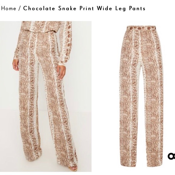 PrettyLittleThing Pants - Chocolate Snake Print Pants